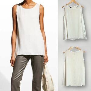 Lafayette 148 Sleeveless 100% Silk Blouse Size 10 Reinforced Side Slits White